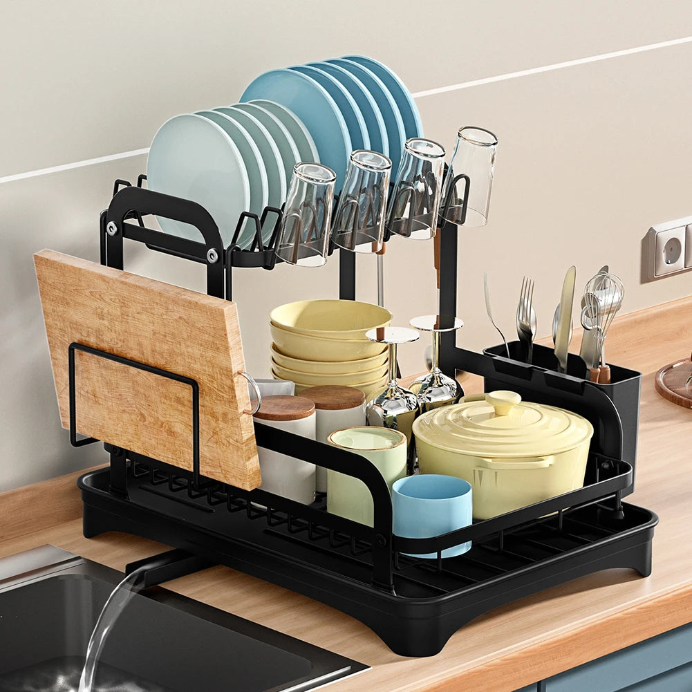 2 Tier Dish Bowl Drainer Storage Rack